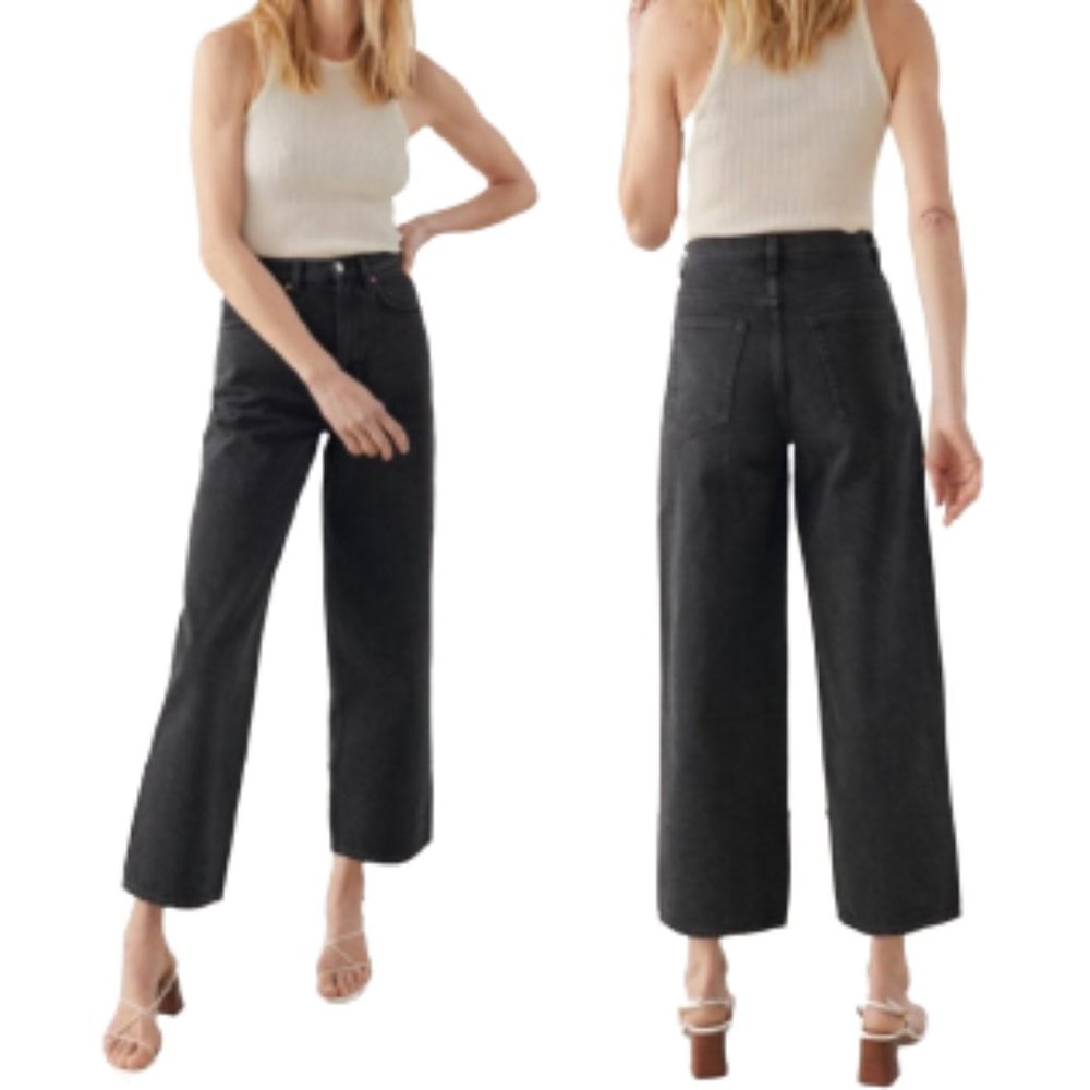 & Other Stories High Waist Wide Leg Jeans Button Fly Dark Wash Denim Sz 26